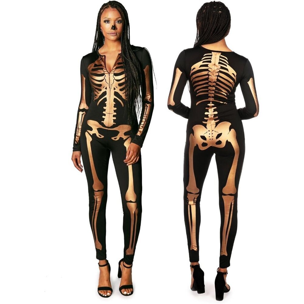 Women's Gold Skeleton Form Fitting Bodysuits Halloween Sexy Skeleton Costume